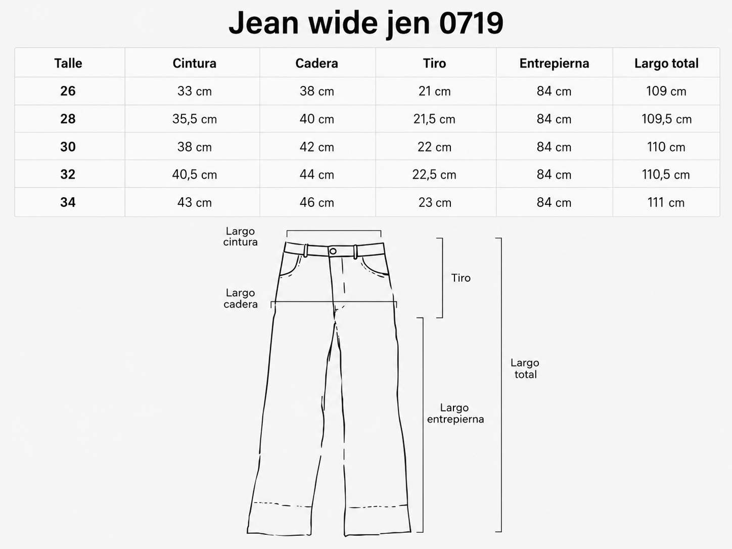 Tabla de talles Jean Wide Jen 0719 ParteMia